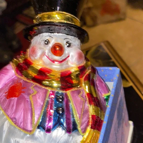 Christopher Radko Snowman Ornament with Pink and Gold Details - Picture 5 of 9
